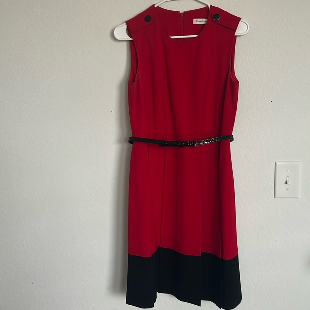 Elegant Calvin Klein Belted/Pleated Dress  (size 4)